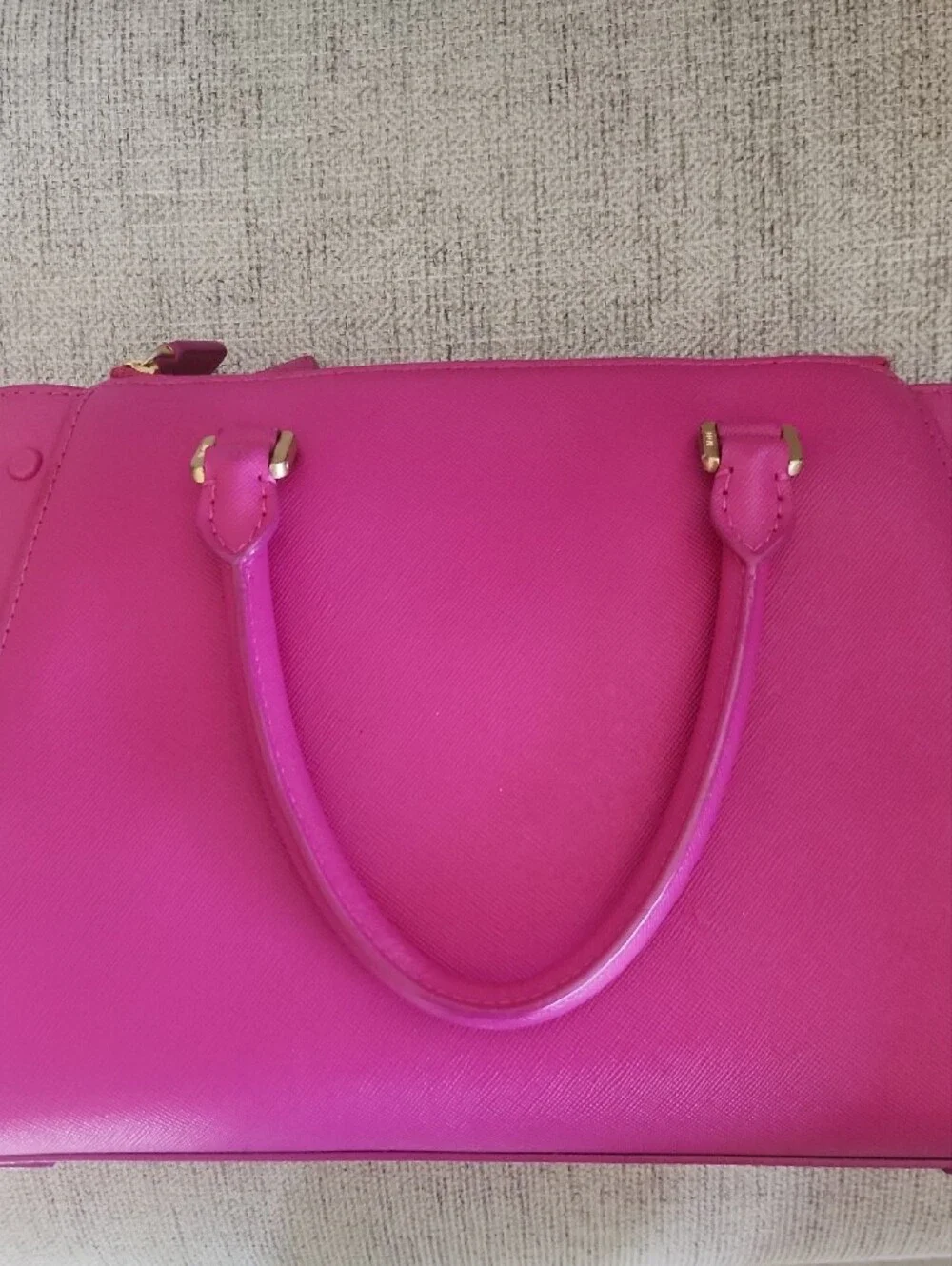 MCM Hot Fuschia Pink Leather Satchel with Gold Hardware